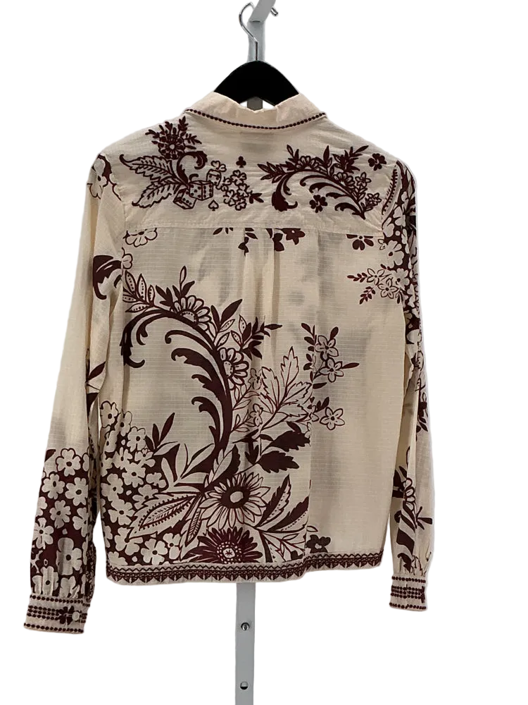 Johnny Was Size M Cream & Burgundy Shirt