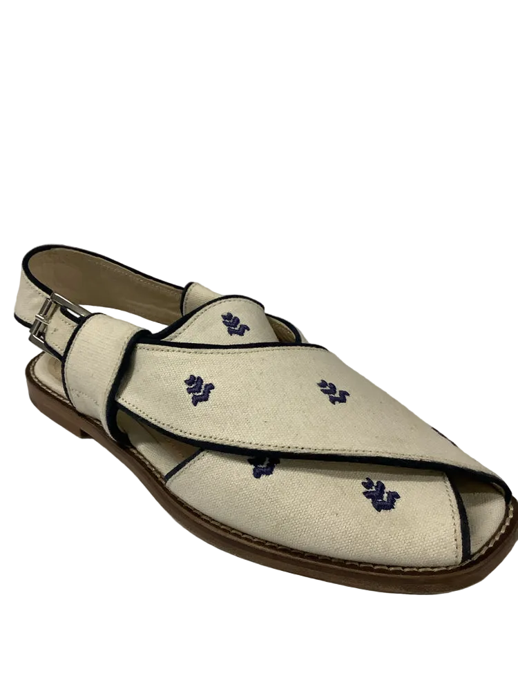 Caplait Shoe Size 10 White & Navy Jisti Sandals