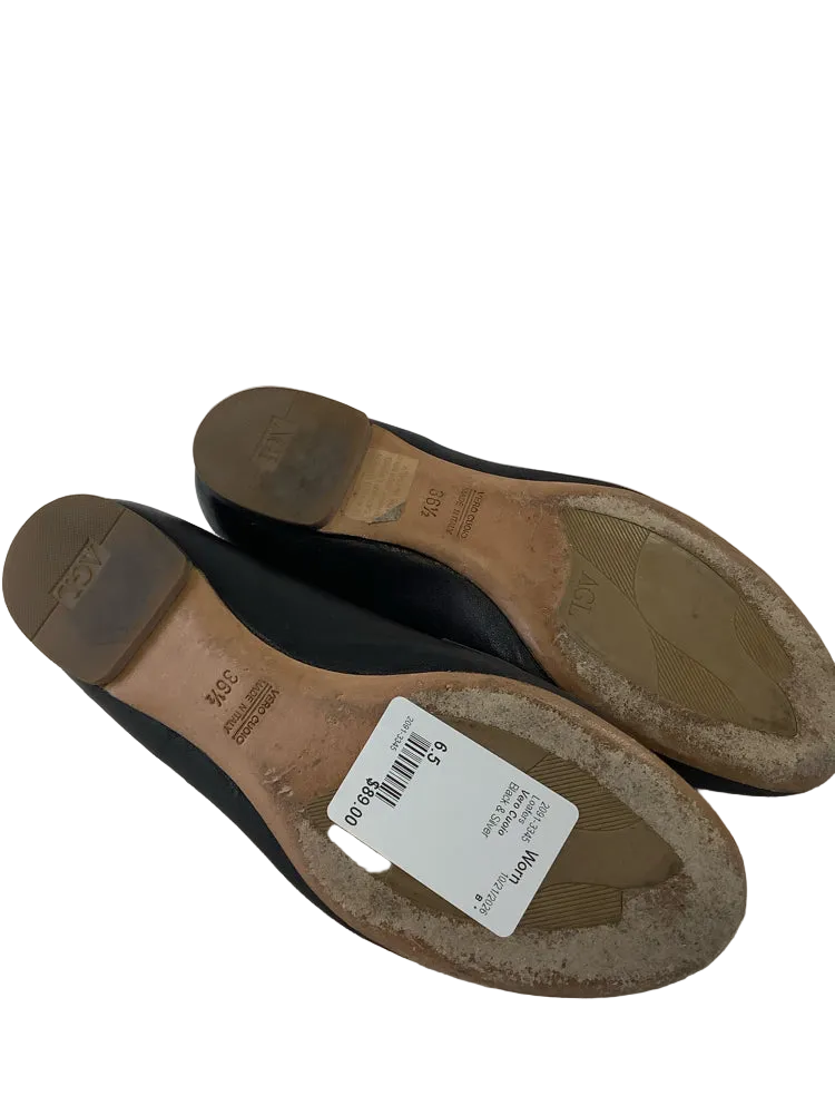 Vero Cuoio Shoe Size 6.5 Black & Silver Loafers