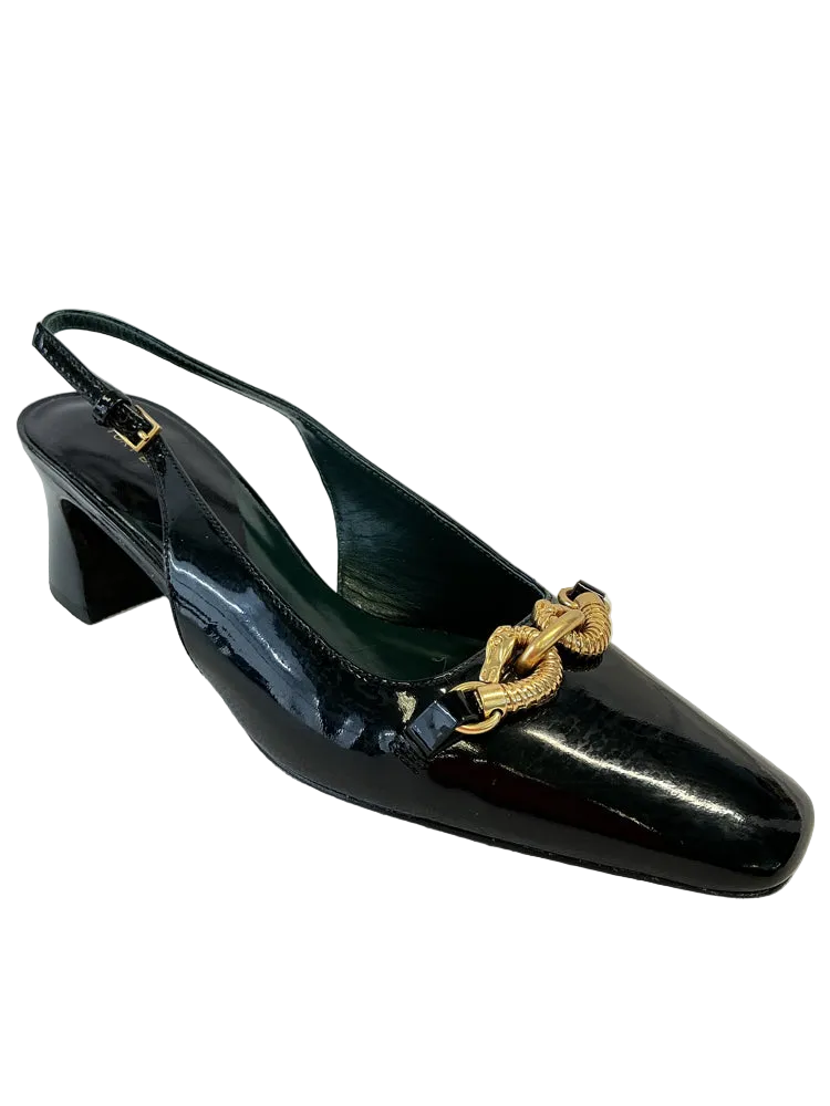 Tory Burch Shoe Size 8 Black & Gold JESSA Heels