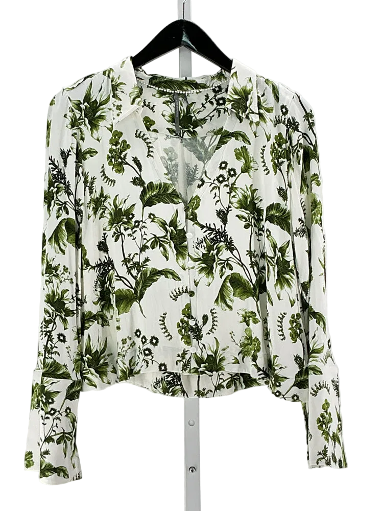 Anthropologie Size S Green & White Shirt