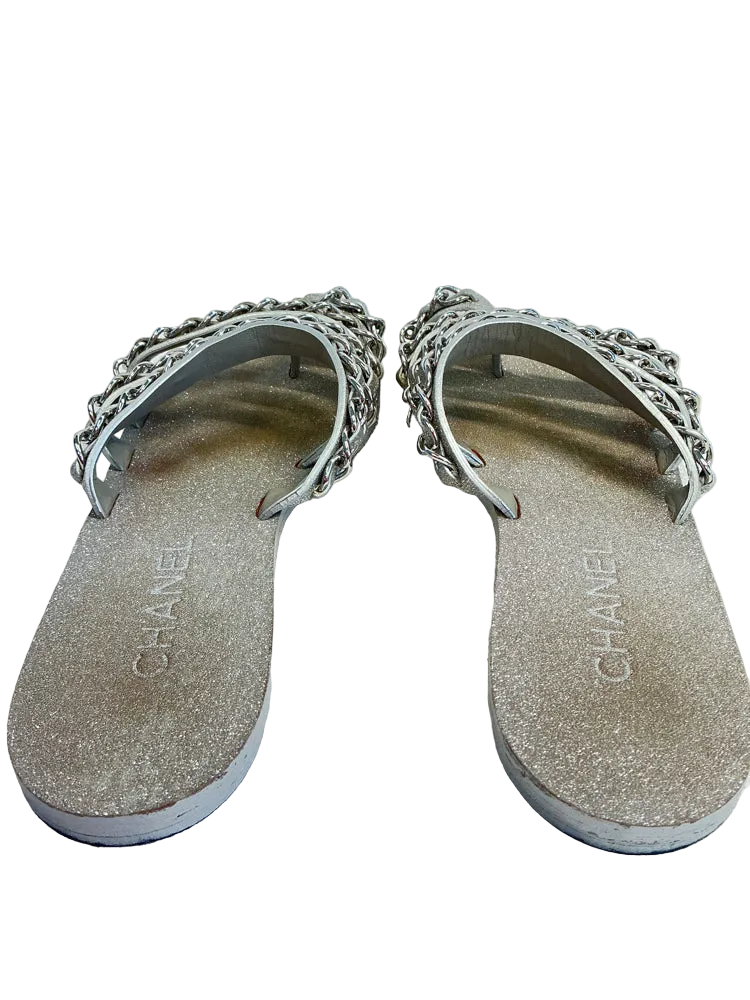 Chanel Shoe Size 7.5/8 Silver Sandals