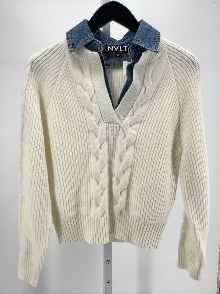 NVLT Size XS white & Denim Twofer Sweater