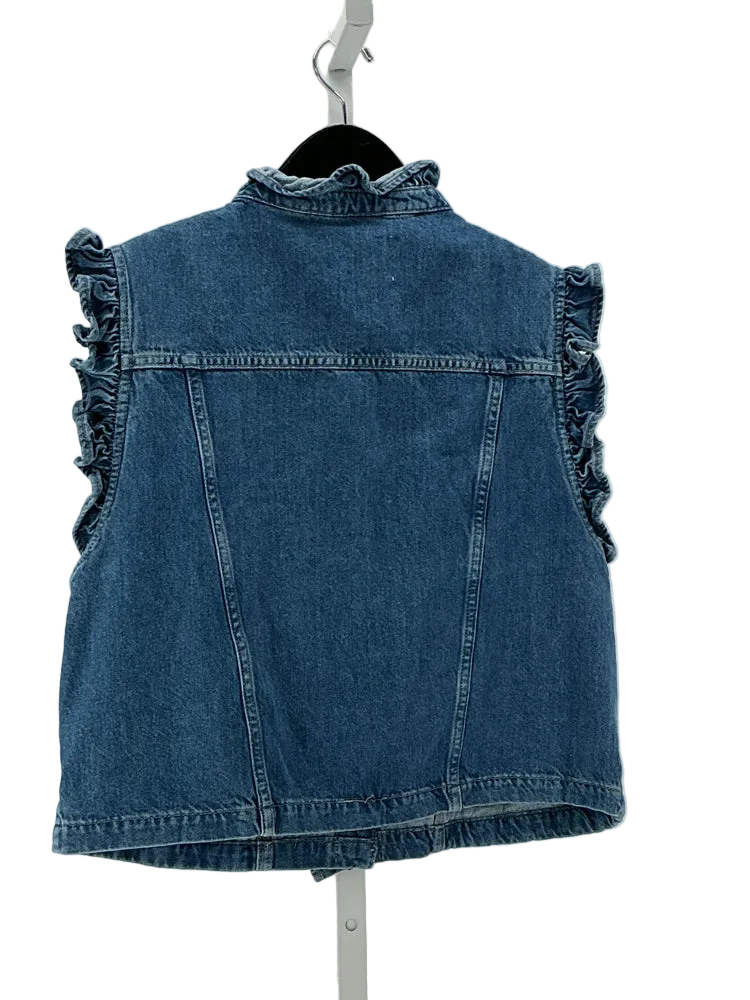 Mint Velvet Size L Blue Ruffle Gilet Jacket