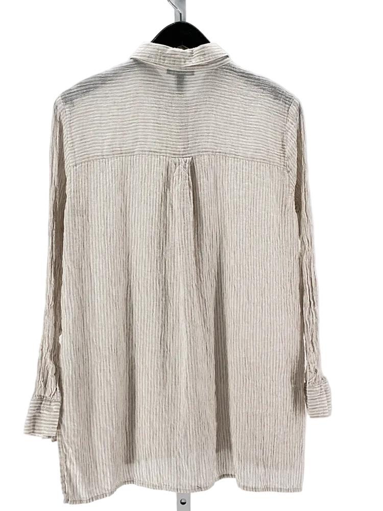Eileen Fisher Size XS Tan & White Shirt