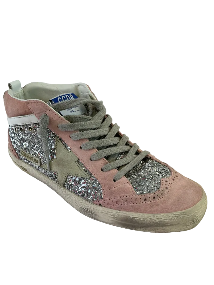 Golden Goose Shoe Size 9 Pink & Silver Mid Star Sneakers