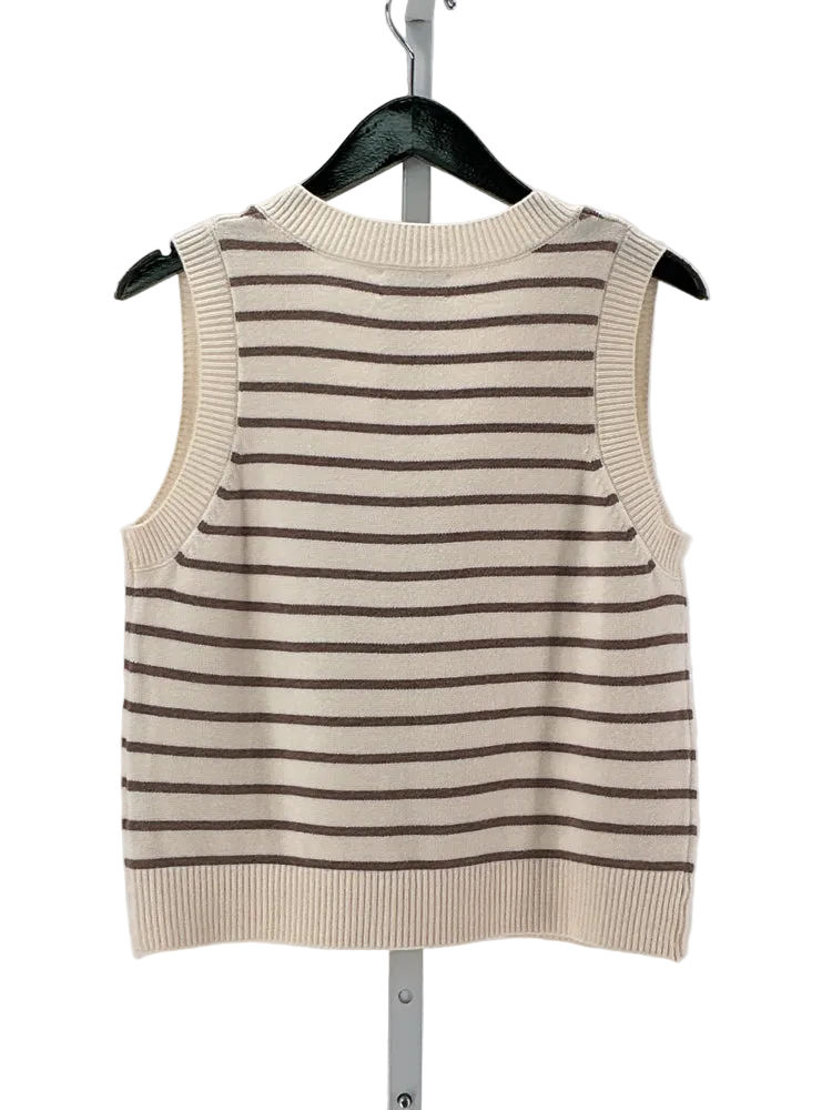Evereve Size M Cream & Brown Sweater