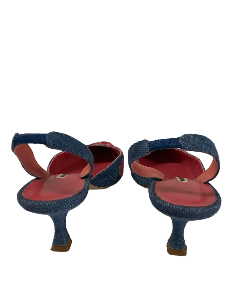Manolo Blahnik Shoe Size 8 Denim Multi Slingbacks