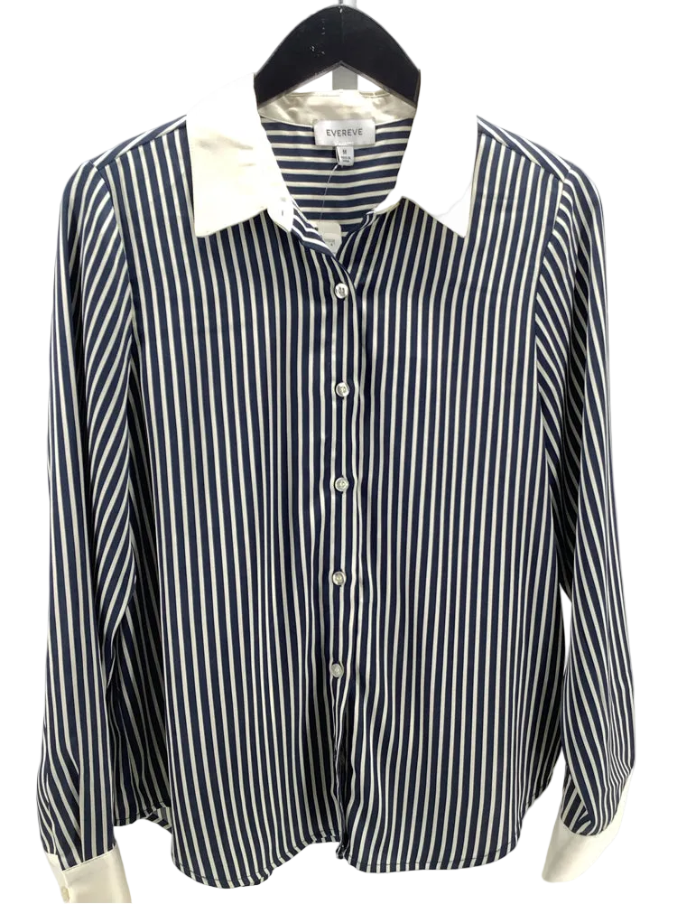 Evereve Size M Blue & Cream Julia Shirt