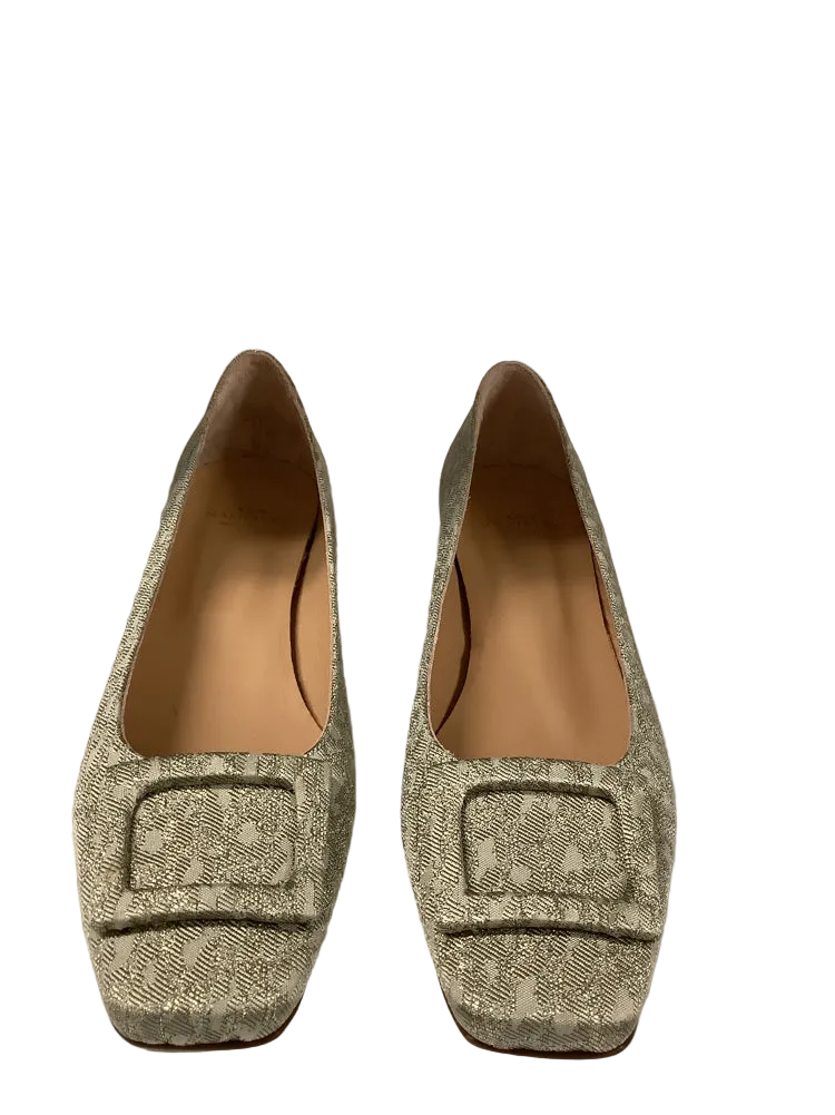 Ann Mashburn Shoe Size 9.5 Gray & Gold Buckle Shoe Flats
