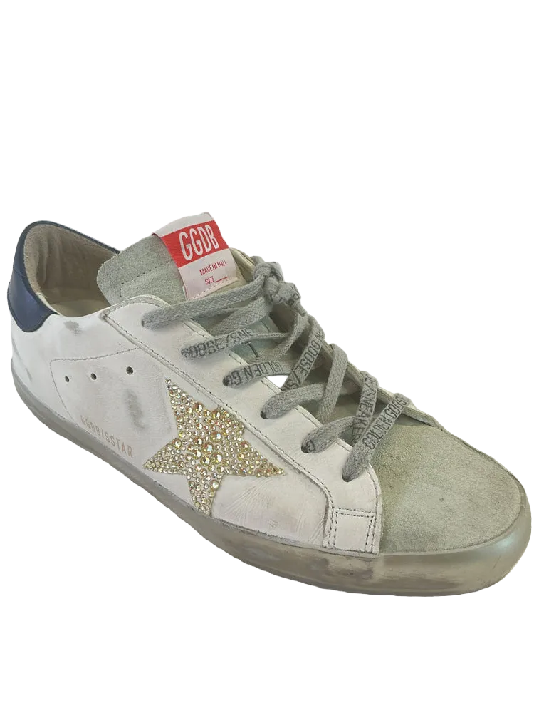 Golden Goose Shoe Size 9 White & Navy Super-Star Sneakers