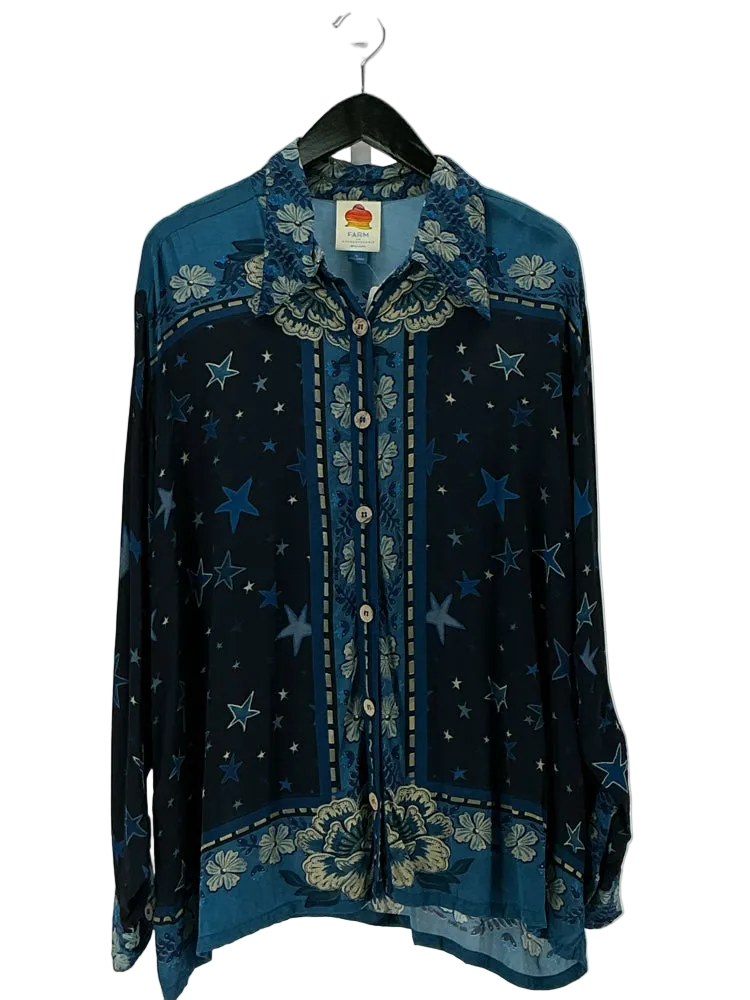 Farm Rio Size XL Blue Multi Shirt