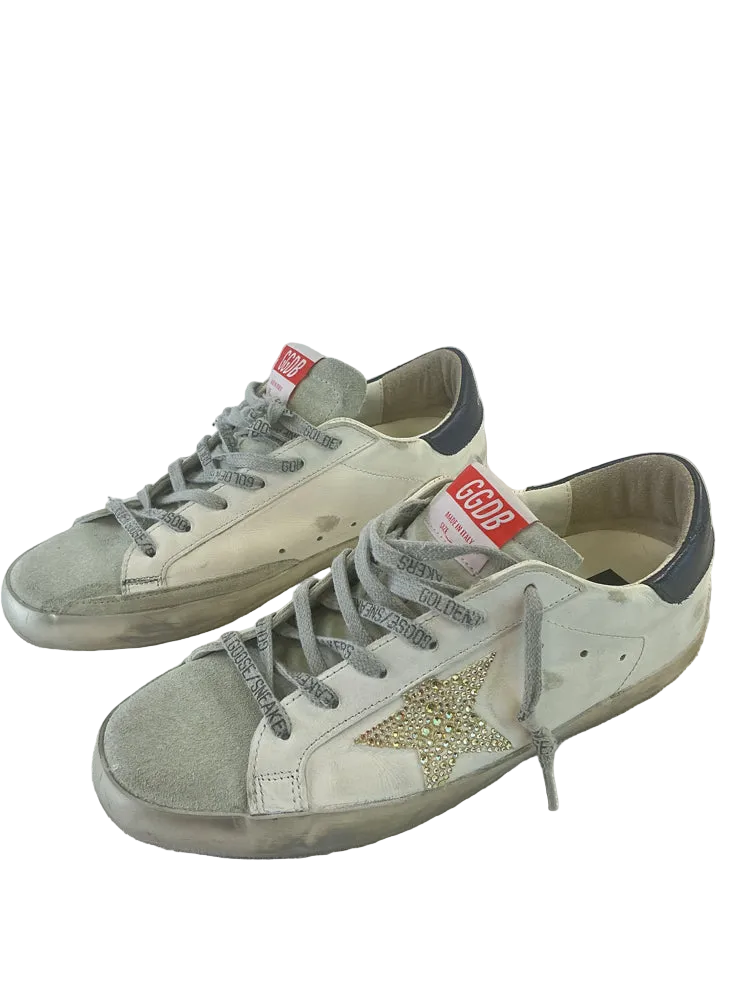 Golden Goose Shoe Size 9 White & Navy Super-Star Sneakers