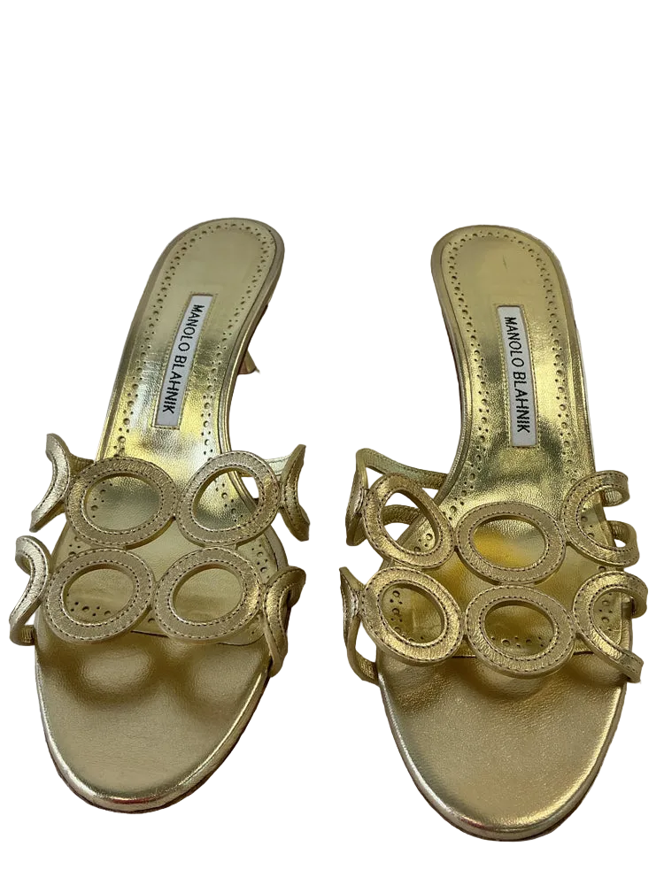 Manolo Blahnik Shoe Size 8.5 Gold Heels