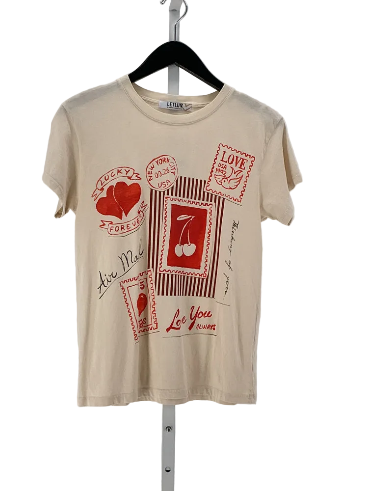 LETLUV Size XS Cream & Red Shirt
