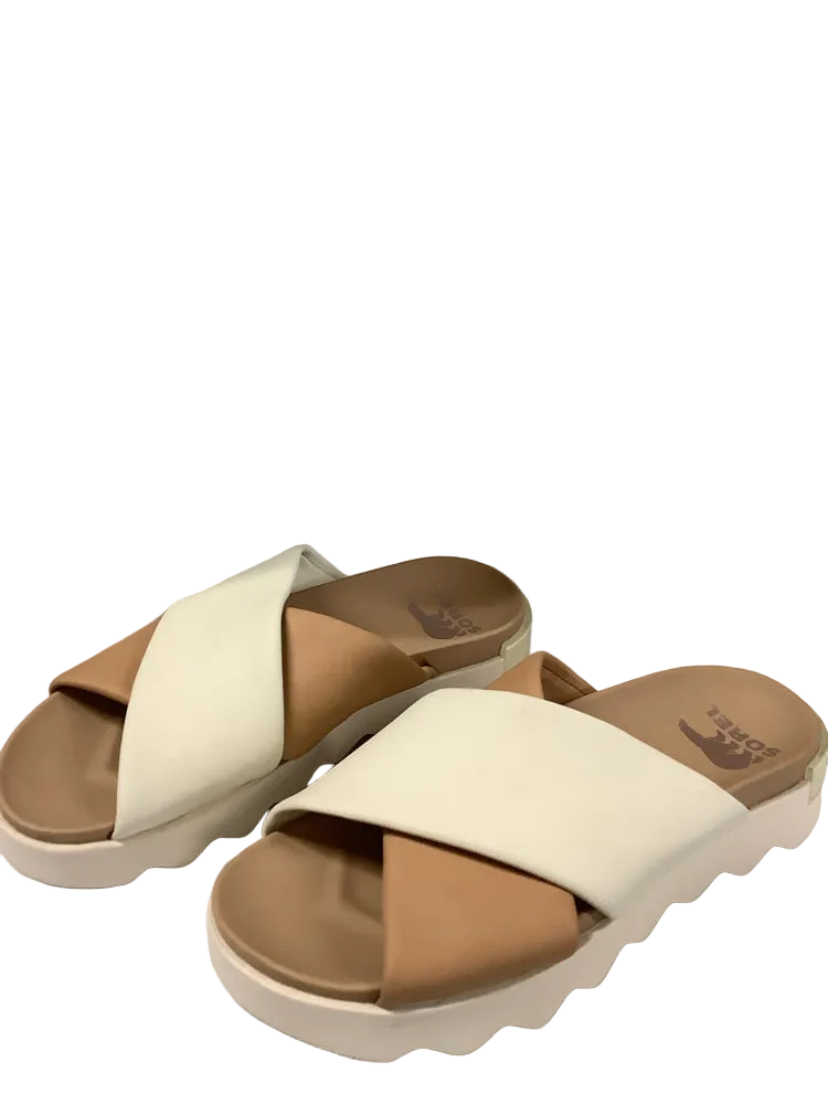 Sorel Shoe Size 9 Tan & Cream Viibe Slides