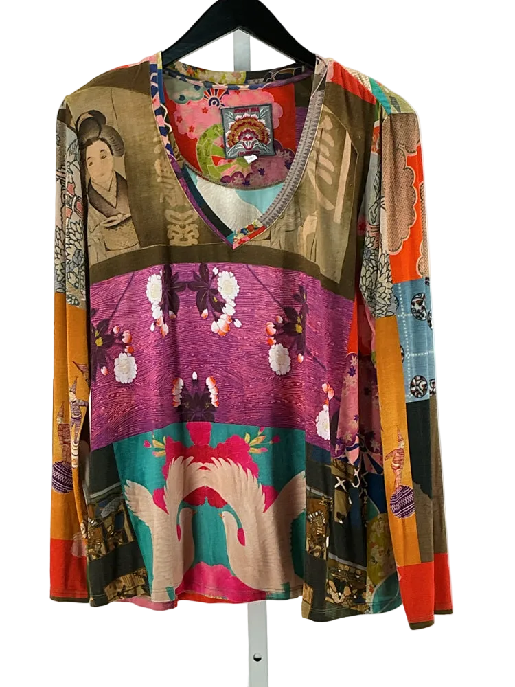 Johnny Was Size S Tan Multi Shirt