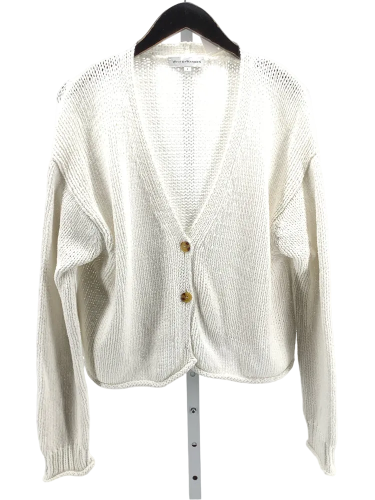 White + Warren Size L White Cardigan