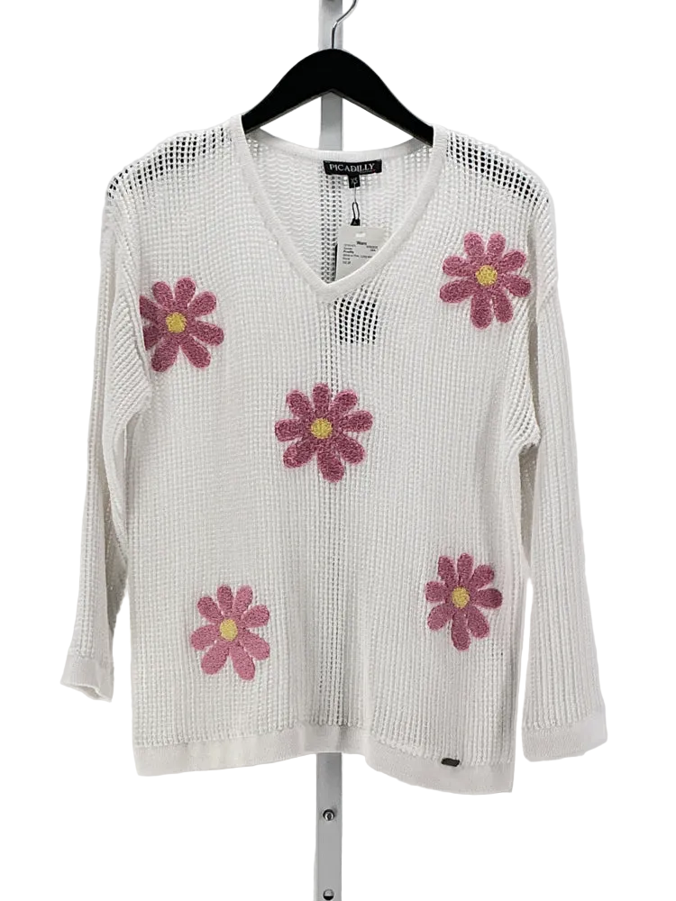 Picadilly Size XS White & Pink Sweater